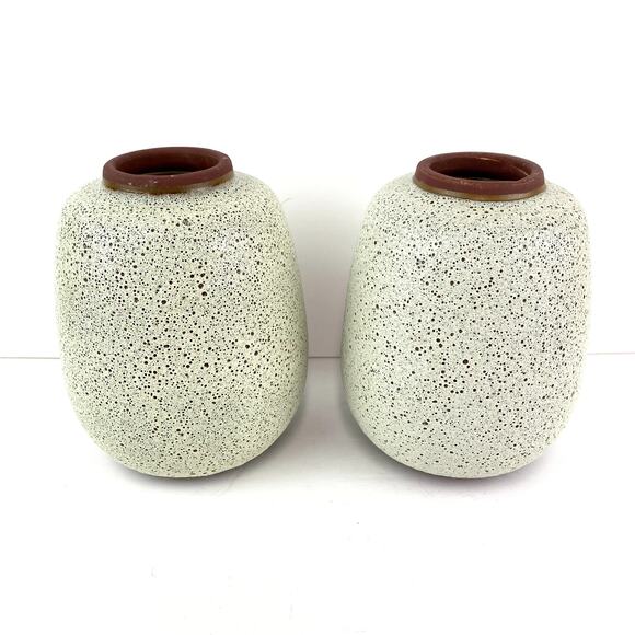 Earthenware Vases Set of 2 with Pocked Bubbled Lava Texture - Picture 1 of 6